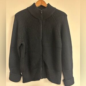 Banana Republic Black Italian Merino Wool Mock Neck Zip Cardigan Women’s Size L